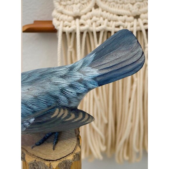 Hand Carved Painted Bird Figurine Wood Base Wire Feet Folk Art 5.5" Vintage - Picture 3 of 8